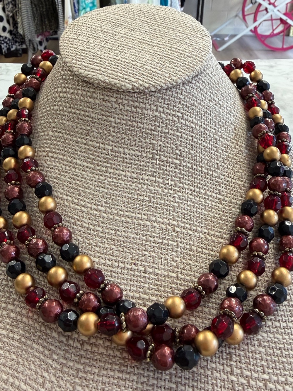 Multi-Strand Red and Gold Beaded Women's Necklace - Talbots
